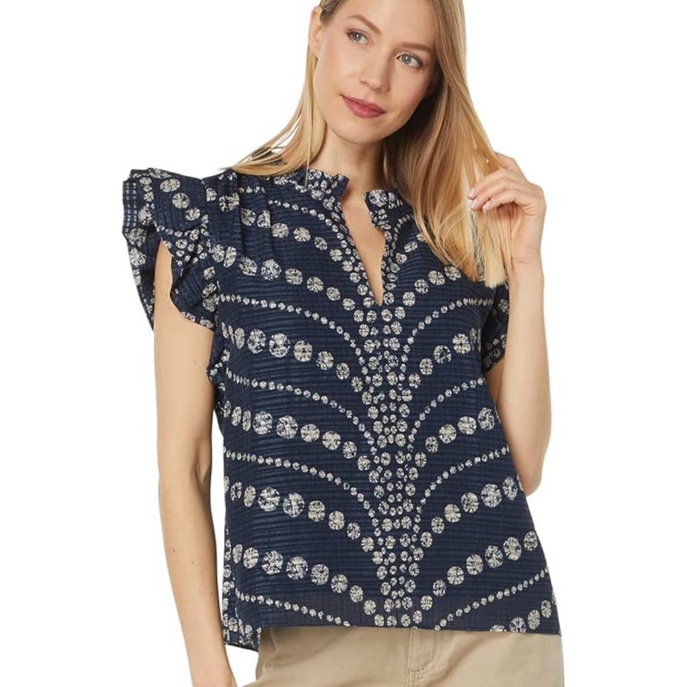 Marie Oliver Navy Blue Patterned Women's Top - Picture 4 of 4